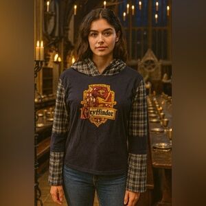 Ooak Custom Upcycled Harry Potter Gryffindor Plaid Hoodie Top